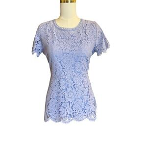 Isaac Mizrahi Live Lace Blouse Top M Periwinkle Blue Scalloped Hem